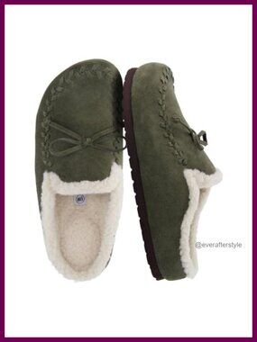 Genuine Leather Suede Slippers Faux Fur Lined Memory Foam Mocc Shoes